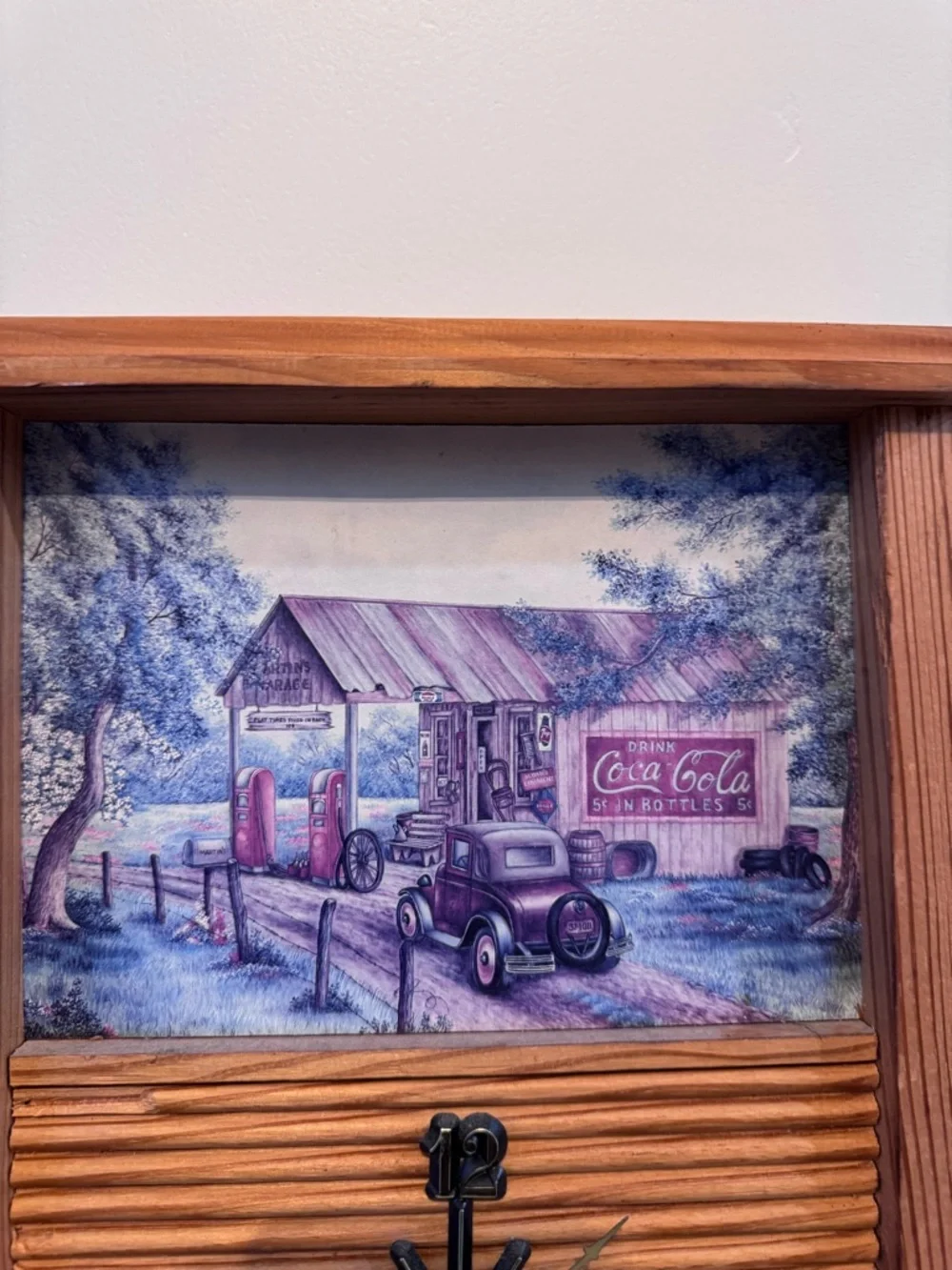 Vintage Style Wooden Wall Clock with Coca-Cola Artwork - Brown